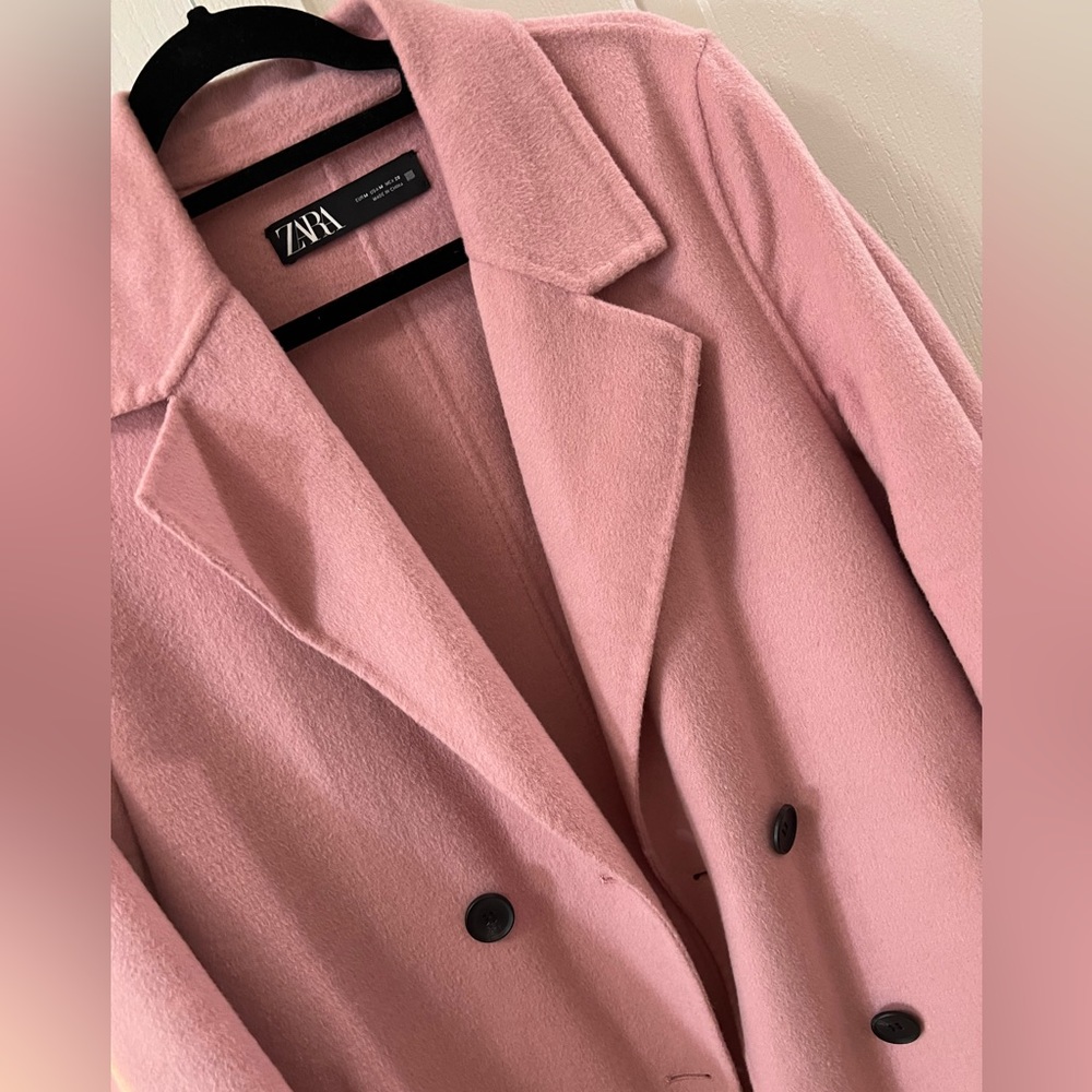 Zara Pink Double-Breasted Wool-Blend Coat - Picture 2 of 4